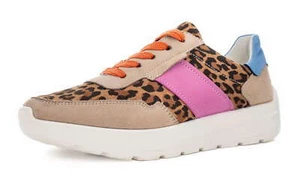 Zapato bajo Ara New beige marrón leopardo cuero zapatos con cordones zapatillas plantilla ancho H - Imagen 1 de 5