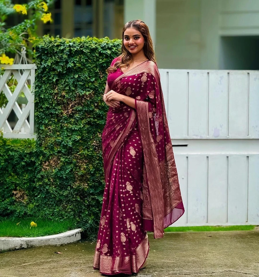 DECENT FABRIC Saree Bluse Indisch Neu Designer Sari Pakistan Hochzeit Bollywood Party Kleidung