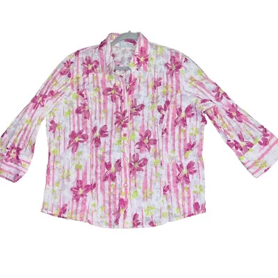 Blusa Joanna Plus Manga 3/4 Abotonada Rosa Blanca Floral Mujer Talla L/XL Foto 1 de 4