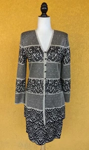 St. John Evening Sz 6 Blazer/Sz 4 Skirt Black and Beige Tinsel Sequin Suit Set - Picture 1 of 12