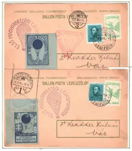 HUNGARY Air Mail *BALLOON POST* Cards{2} 1933 Vac DIFFERENT VIGNETTES MAL722 - Picture 1 of 10