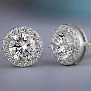 10MM 925 Sterling Silver Big Round Stud Earrings Made With Swarovski Crystals - Picture 1 of 35