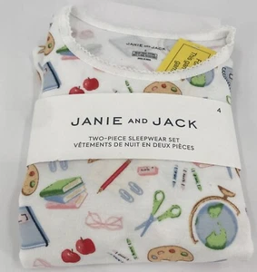 Janie And Jack Pajamas Size 4 2 Piece Set School Painting Apples Globe Books - Picture 1 of 5