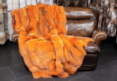 1374 Authentic European Red Fox Blanket in orange Genuine Pelt Throw Real Fur - Image 1 of 4