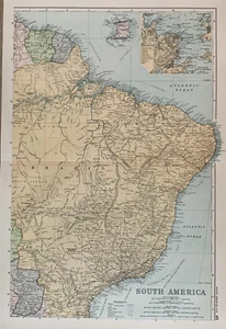 1907 Northeast South America Original Antique Map by G.W. Bacon 114 Years Old - Picture 1 of 3