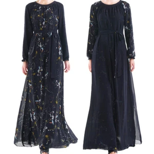 Damen muslimisches Chiffon langes Maxikleid Druck islamische Abaya arabische Robe Kleid Ramadan - Bild 1 von 20