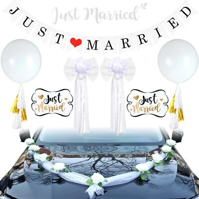Just Married Car Decorations Wedding Car Decorations Wedding Banner Decals - Image 1 of 4