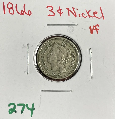 1866 P  3c Liberty Three Cent Nickel VF Very Fine Cover