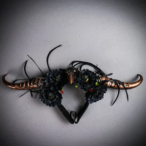 Women Black Copper Fairy Demon Maleficent Raven Skull Horns Headband Headgear - Picture 1 of 5