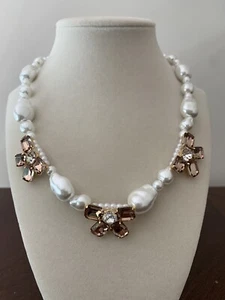 Anne Taylor Pearlized Crystal Flower Statement Necklace - Picture 1 of 7