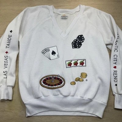 Vintage Cyn Les Shirlee Designs Las Vegas Casino V Neck Sweater Reno Gambling M - Image 1 of 4