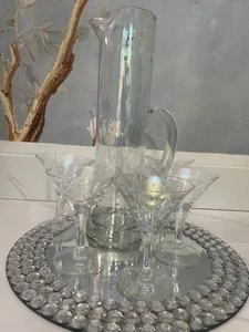 West Virginia Glass Draping Rainbow Iridescent Cocktail Pitcher Set VERY RARE - Picture 1 of 16