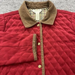 Orvis Jacket Womens Large Red Quilted Snap Button Chore Coat - Picture 1 of 16