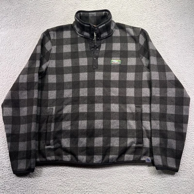 Suéter LL Bean Pullover Polar Para Hombres Grande A Cuadros Negro Gris Cuello con Botones a Presión Foto 1 de 4