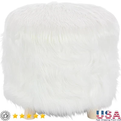 Modern Faux Fur Ottoman Soft Sponge Pine Wood Accent Home Office Seating New - Image 1 of 4
