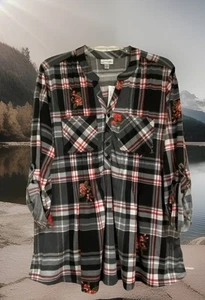 Avenue Neu mit Etikett Gr. 14/16 rot & schwarz kariert 1/2 Knopfleiste plissiert Bluse Rollriegel Sl - Bild 1 von 6