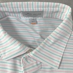 Polo Peter Millar Summer Comfort Golf Performance para hombre talla XL azul rosa a rayas - Imagen 1 de 6