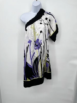 Camisa Top Floral Y2K Bebe 100% Seda Hombro Descubierto Cuello Reunido M Foto 1 de 4