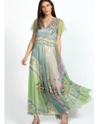 💕$495 JOHNNY WAS SZ XL FLORAL EMBROIDERED WINX MESH MAXI DRESS W/SLIP NEW RARE! - Image 1 of 4