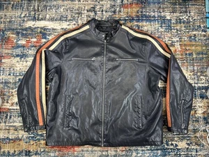 Wilsons Cycle Faux Leather Jacket Motorcycle Stripes Black Vegan Mens Sz 3XLT - Picture 1 of 16