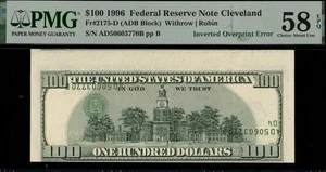 1996 $100 FRN "INVERTED 3RD ON REVERSE" P.M.G #58EPQ - Picture 1 of 3
