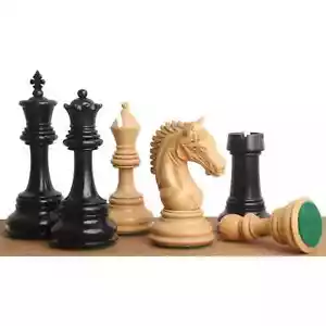 Juego de piezas de ajedrez Staunton de lujo de caballero inclinado de 4,5" solamente - madera de ébano y boj - Imagen 1 de 4