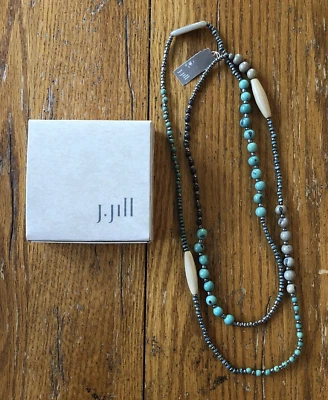 Nuevo con etiquetas Nuevo Collar J.Jill Turquesa Tostado y Metal Hilo Único o Doble Foto 1 de 3