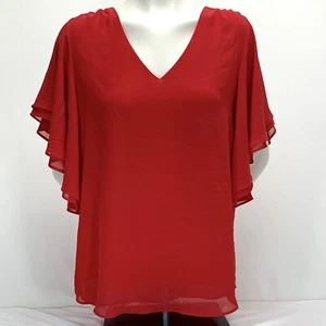 Zenana Womens Blouse Size Small Red V Neck Short Sleeve Shirt Career Top - Picture 1 of 6