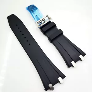 27mm Black Rubber Band 18mm Folding Clasp Strap Fit For AP 15400 15300 Royal Oak - Picture 1 of 10