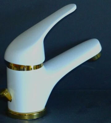 WAGNER Miscelatore per Lavabo Maniglia Leva Lavandino Bagno Rubinetteria Bianco/Gold