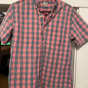 Pink and grey checkered short sleeve button up shirt #checkeredshirt - Picture 1 of 1