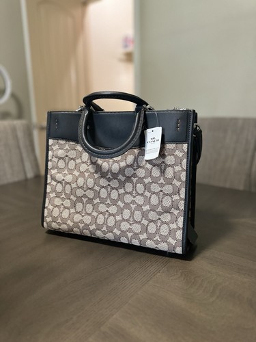 COACH Rogue Signature tessuto jacquard nero cacao CF592