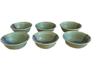 Neher Pottery Bowls Set Of 6 Soup Cereal Clay in Motion 2014 Green Blue 5.5” - Picture 1 of 8
