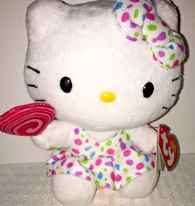 Ty Beanie Babie 6" Hello Kitty With Candy Lolipop Colorful Pokadot Dress - Picture 1 of 12