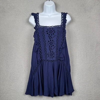 Free People Dress Womens S Blue Priscilla Babydoll Mini Crochet Festival Hippie - Image 1 of 4