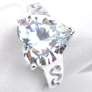 Classic Jewelry Xmas Gift Heart White Topaz Gemstone Silver Ring Size 7 8 9 - Picture 1 of 4