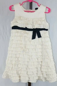 Baby Gap Toddler Girls Ivory Ruffled Black Ribbon Sash Sleeveless Dress Size 4 - Picture 1 of 2