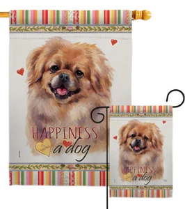 Pekingese Happiness Garden Flag Animals Dog Decorative Gift Yard House Banner - Picture 1 of 13