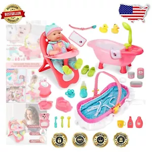 Imaginative Play Baby Doll Accessories Set - High Chair & Bath for 3-5 Year Olds - Picture 1 of 10