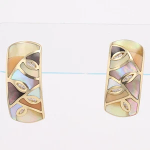 Diamond & Mother of Pearl Dangle/Drop Pair Earrings 14k Yellow Gold 11.19 Grams - Picture 1 of 6