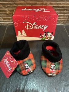 Disney Mickey Mouse Minnie Christmas Plaid Booties Infant Baby Size 2