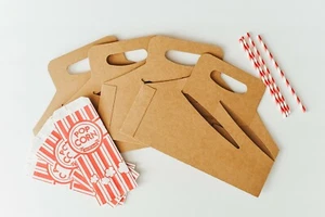 Kraft Snack & drink holders + Popcorn bag + Paper Straws   party favors - Picture 1 of 4