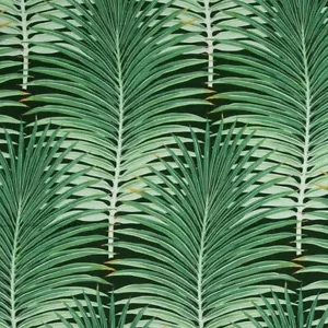 Jay Yang TROPICAL FOLIAGE Fern Leaves BLACK GREEN Drapery Upholstery Fabric BTY - Picture 1 of 3