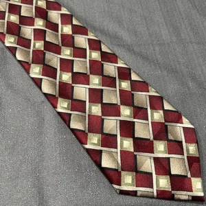 Arrow Men’s Burgundy Tan 100% Silk Tie Geometric Necktie - Picture 1 of 2