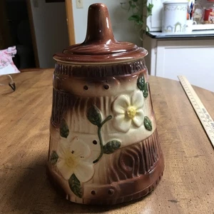Vintage Biskuit Keramik Butterdose Keksdose mit gelben Hartriegel Blumen 10" - Bild 1 von 19