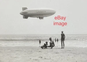 July 1945 Santa Cruz, California US NAVY BLIMP Patrols as Bather Watch PHOTO - Picture 1 of 4