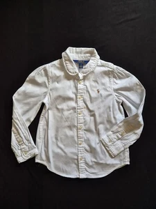 RALPH LAUREN Sz 5 Girls White Cotton Dress Shirt Ruffle Edging - Picture 1 of 7