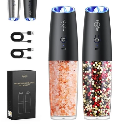 Salt and Pepper Grinder Set Shakers - UPGRADED RECHARGEABLE 9OZ XL Capacity U... - Image 1 of 4