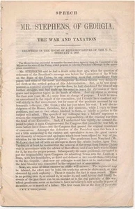 Alexander STEPHENS / Speech of Mr Stephens of Georgia on the War 1st Edition - Picture 1 of 1
