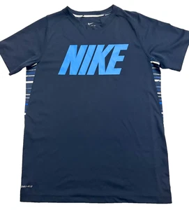 Nike T-Shirt Youth Size Large Navy Blue Dri-Fit Short Sleeve NIKE Spell Out - Picture 1 of 7